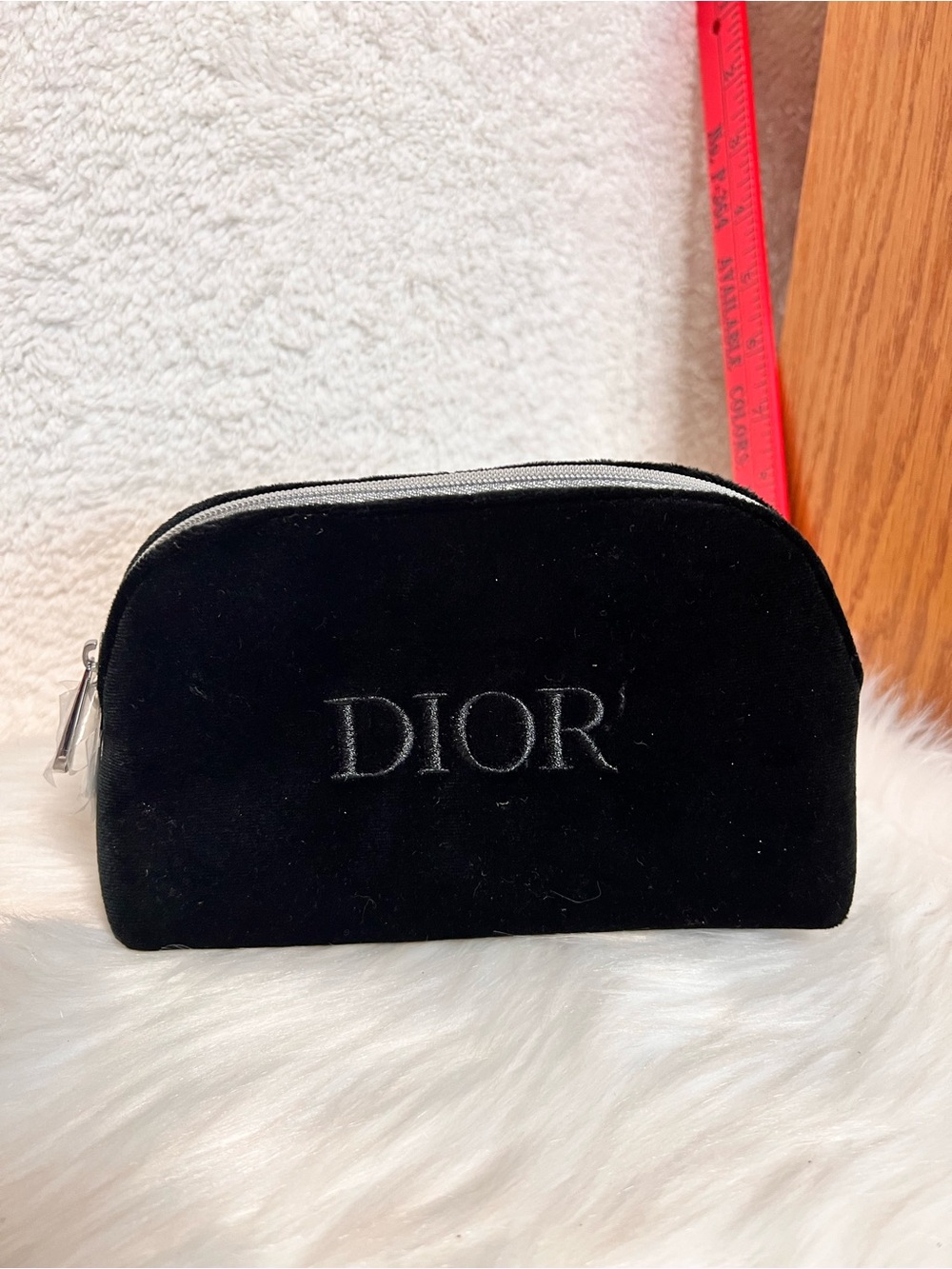 Dior Black Velvet Embroidered Logo Pouch